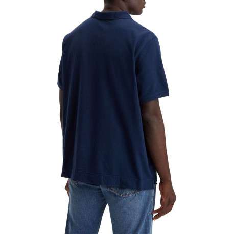 Polo en maille piquée de coton bleu marine à col boutonné et Batwing poitrine - Image 2