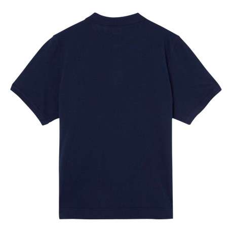 Polo en maille piquée de coton bleu marine à col boutonné et Batwing poitrine - Image 6