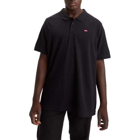 Polo en maille piquée de coton noir uni à col boutonné et Batwing poitrine - Image 3