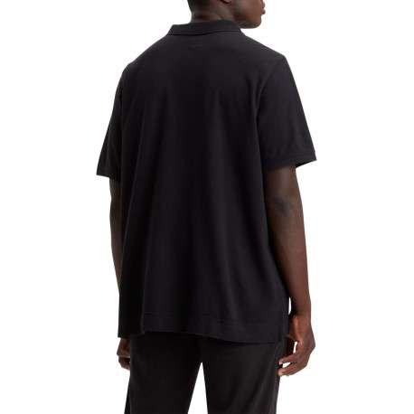 Polo en maille piquée de coton noir uni à col boutonné et Batwing poitrine - Image 4