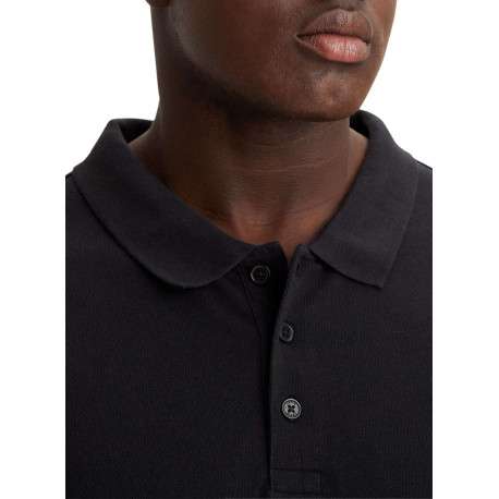 Polo en maille piquée de coton noir uni à col boutonné et Batwing poitrine - Image 5