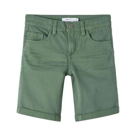 Bermuda en coton kaki uni avec une coupe slim fit et 5 poches