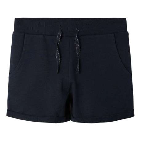 Short jogging en coton marine uni avec une coupe regular fit et lien