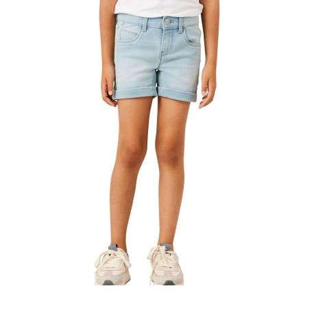 Short en coton mélangé bleu uni avec une coupe slim et 5 poches - Image 2