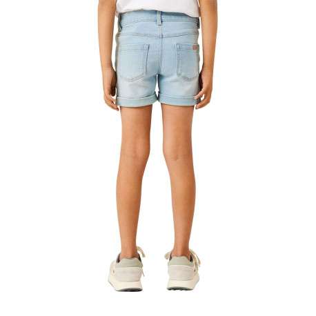 Short en coton mélangé bleu uni avec une coupe slim et 5 poches - Image 3