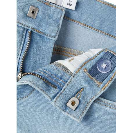 Short en coton mélangé bleu uni avec une coupe slim et 5 poches - Image 4