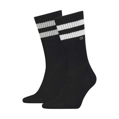 Lot de 2 paires de chaussettes hautes noires avec 2 bandes autour du mollet