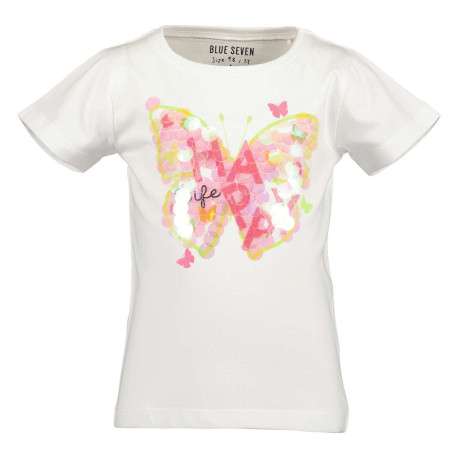 T-shirt en coton blanc uni coupe droite avec un col rond et papillon imprimé