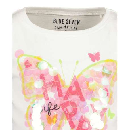 T-shirt en coton blanc uni coupe droite avec un col rond et papillon imprimé - Image 3