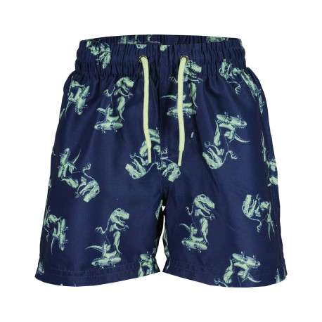 Short de bain marine imprimé avec une coupe évasée et des liens verts