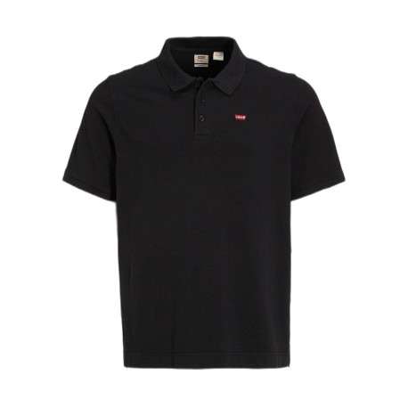 Polo en maille piquée de coton noir uni à col boutonné et Batwing poitrine