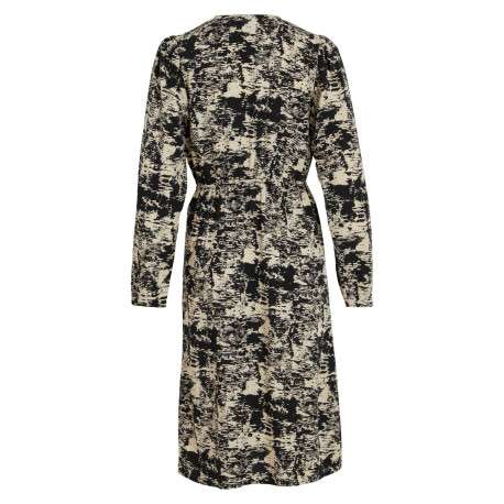 Robe midi beige imprimé abstrait à coupe droite et col cache-coeur - Image 2