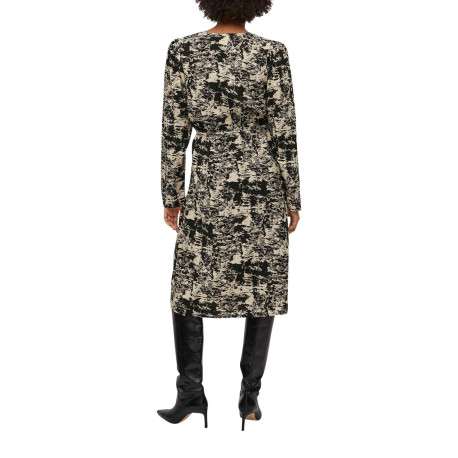 Robe midi beige imprimé abstrait à coupe droite et col cache-coeur - Image 5