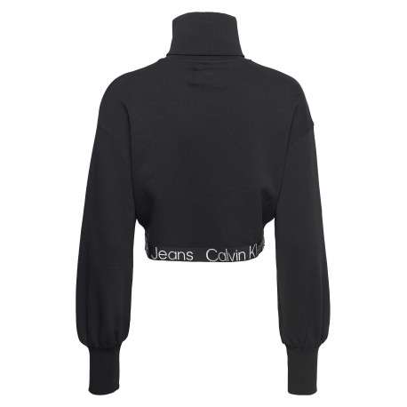 Sweat noir en maille interlock avec une coupe cropped et un col roulé - Image 2