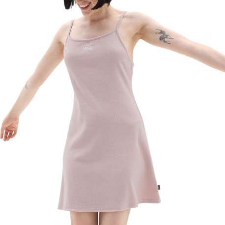 Robe à bretelles en coton côtelé rose avec un col rond et une coupe courte - Image 3