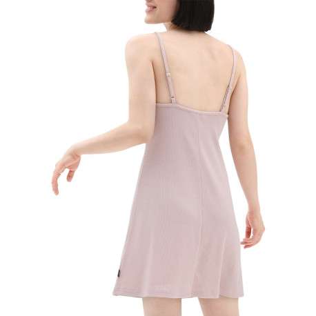 Robe à bretelles en coton côtelé rose avec un col rond et une coupe courte - Image 4