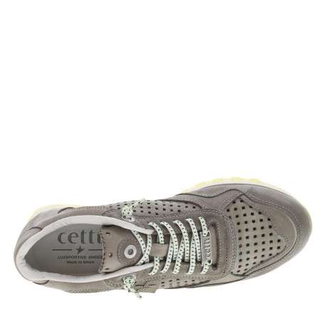 Baskets en cuir perforé gris à semelle running crantée et à lacets élastiqués - Image 5