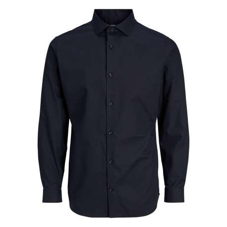 Chemise en coton noire unie avec un col italien et une coupe slim
