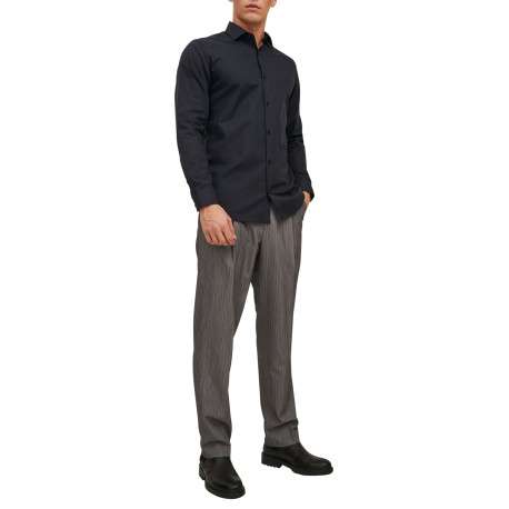 Chemise en coton noire unie avec un col italien et une coupe slim - Image 2