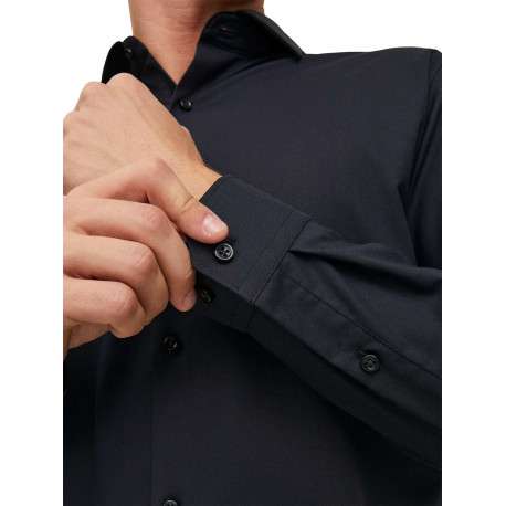 Chemise en coton noire unie avec un col italien et une coupe slim - Image 5