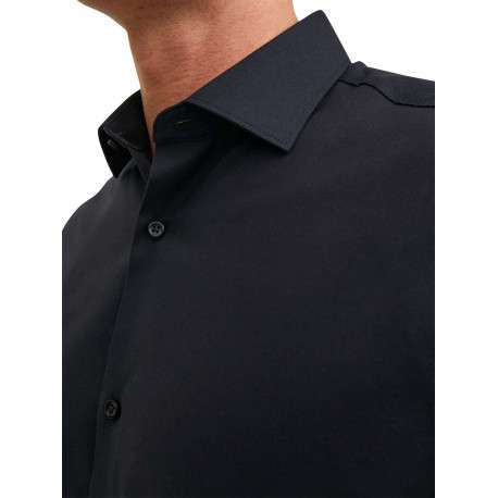 Chemise en coton noire unie avec un col italien et une coupe slim - Image 6