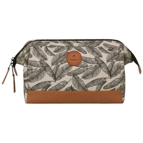 Trousse beige avec imprimée feuillage noir avec dessous marron clair