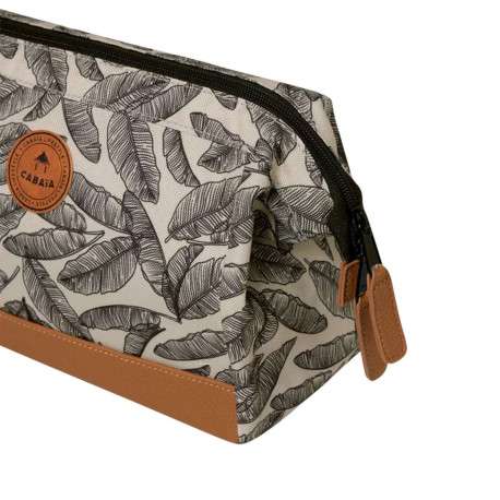 Trousse beige avec imprimée feuillage noir avec dessous marron clair - Image 4