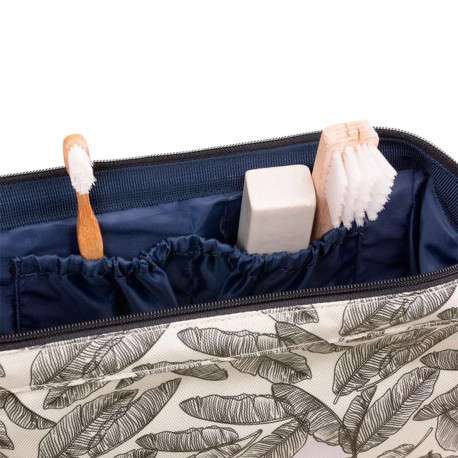 Trousse beige avec imprimée feuillage noir avec dessous marron clair - Image 5