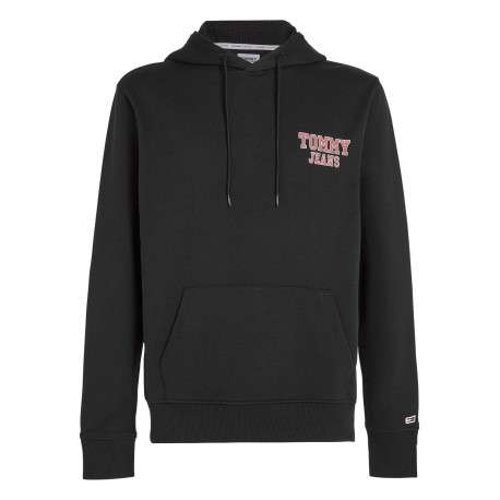 Sweat en coton biologique noir uni avec logo de la marque sur la manche gauche