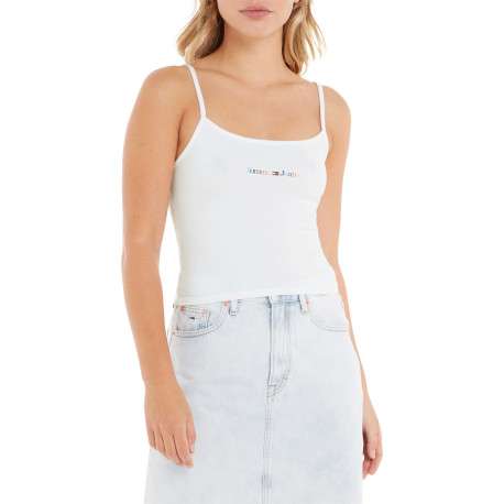 Top en coton biologique blanc avec logo brodé et des bretelles