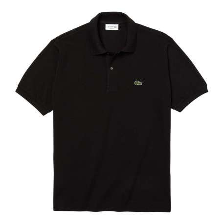 Polo L1212 en coton noir uni coupe droite avec un col boutonné de 2 boutons - Image 4