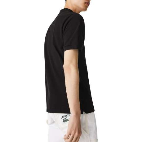 Polo L1212 en coton noir uni coupe droite avec un col boutonné de 2 boutons - Image 6