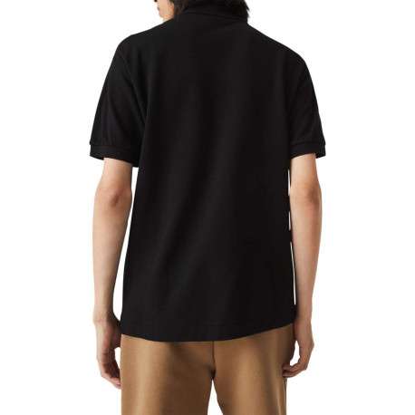 Polo L1212 en coton noir uni coupe droite avec un col boutonné de 2 boutons - Image 8