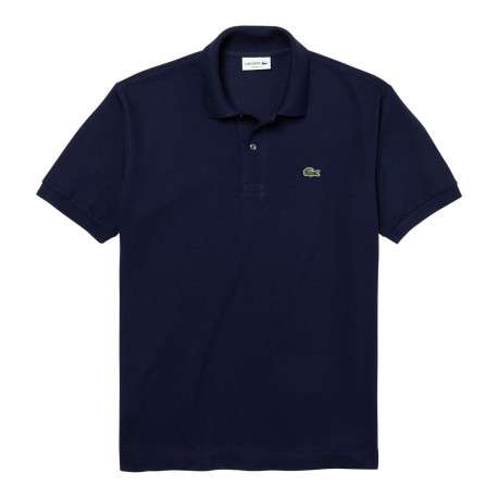 Polo L1212 en coton marine uni avec une coupe droite et un col boutonné - Image 2