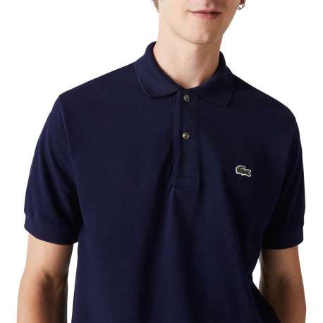 Polo L1212 en coton marine uni avec une coupe droite et un col boutonné - Image 3
