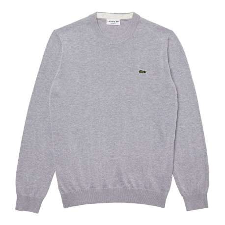 Pull en coton gris uni coupe droite avec un col rond et logo poitrine - Image 2