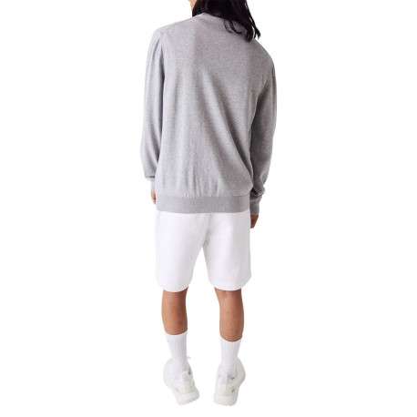 Pull en coton gris uni coupe droite avec un col rond et logo poitrine - Image 4