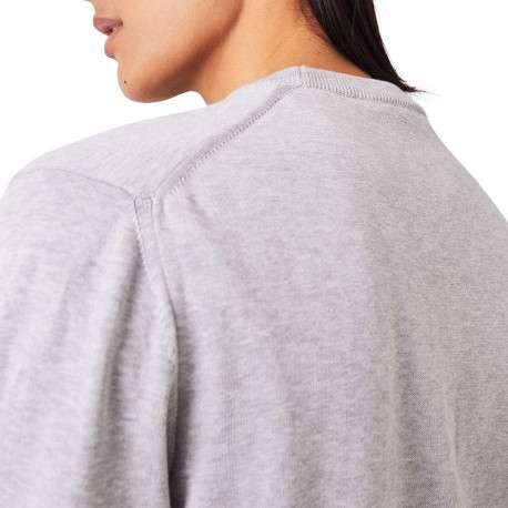Pull en coton gris uni coupe droite avec un col rond et logo poitrine - Image 5