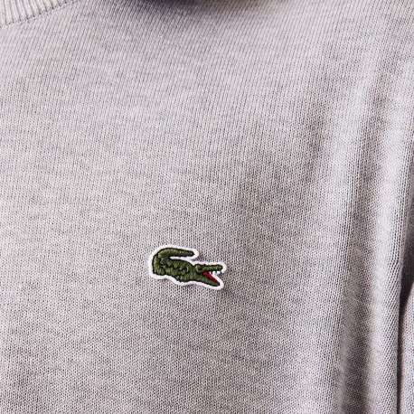 Pull en coton gris uni coupe droite avec un col rond et logo poitrine - Image 6