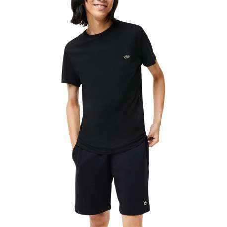 T-shirt en coton noir uni coupe droite avec un col rond et logo brodé - Image 2