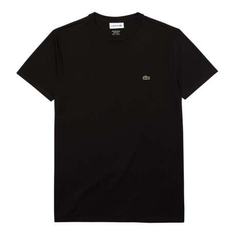 T-shirt en coton noir uni coupe droite avec un col rond et logo brodé - Image 4