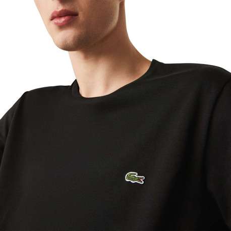 T-shirt en coton noir uni coupe droite avec un col rond et logo brodé - Image 5