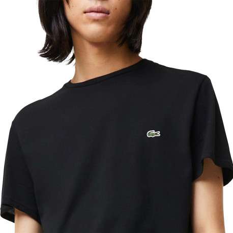 T-shirt en coton noir uni coupe droite avec un col rond et logo brodé - Image 8
