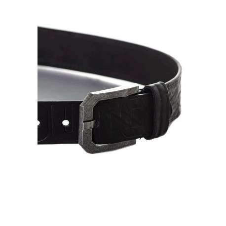 Ceinture en cuir noire unie avec une boucle en métal effet rouillé - Image 4