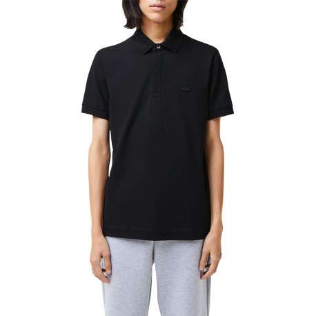 Polo Paris en coton noir uni coupe droite col boutonné et manches resserrées - Image 2