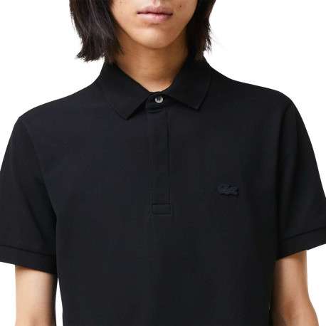 Polo Paris en coton noir uni coupe droite col boutonné et manches resserrées - Image 8