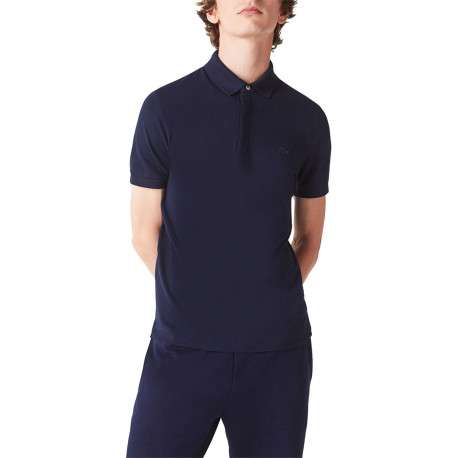 Polo Paris en coton marine uni avec une coupe droite et col boutonné