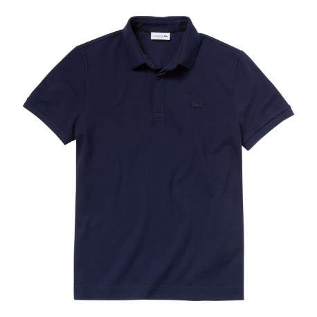 Polo Paris en coton marine uni avec une coupe droite et col boutonné - Image 4