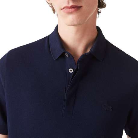 Polo Paris en coton marine uni avec une coupe droite et col boutonné - Image 6
