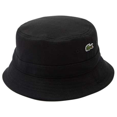 Bob en coton noir uni avec logo de la marque brodé à l'avant et étiquette cousue